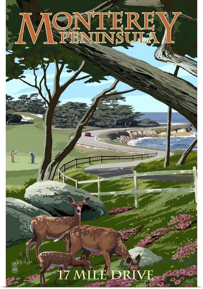 Monterey Peninsula, California - 17 Mile Drive: Retro Travel Poster