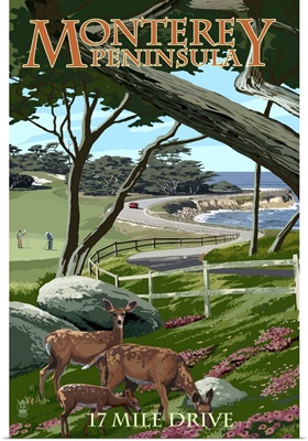 Monterey Peninsula, California - 17 Mile Drive: Retro Travel Poster