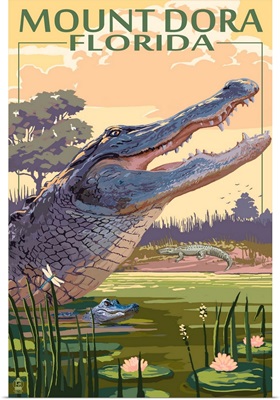 Mount Dora, Florida - Alligator Scene: Retro Travel Poster