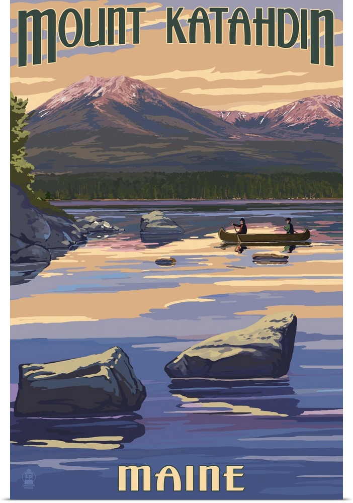 Mount Katahdin, Maine: Retro Travel Poster