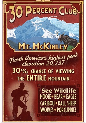 Mount McKinley, Alaska - 30 Club Vintage Sign: Retro Travel Poster