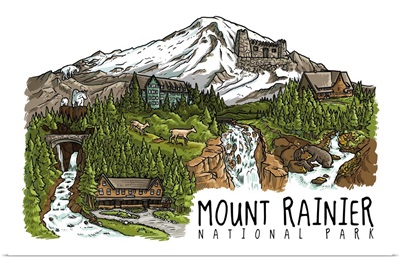 Mount Rainier National Park, Washington - Line Drawing