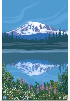 Mount Rainier - Reflection Lake - Image Only: Retro Poster Art