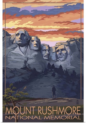 Mount Rushmore National Memorial, South Dakota - Sunset View: Retro Travel Poster