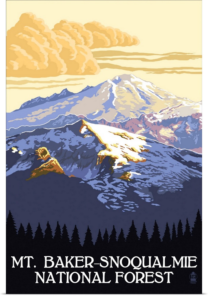 Mt. Baker Snoqualmie National Forest: Retro Travel Poster