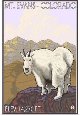Mt. Evans, Colorado - Mountain Goat: Retro Travel Poster