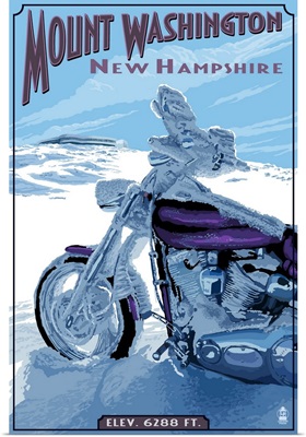Mt. Washington, New Hampshire - Motorcycle in Snow: Retro Travel Poster