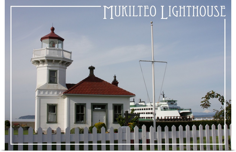 Mukilteo Lighthouse - Mt. Baker and Ferry - Mukilteo, WA: Retro Travel Poster