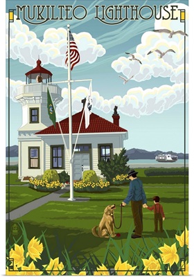 Mukilteo Lighthouse - Mukilteo, Washington: Retro Travel Poster