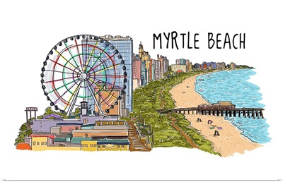 Myrtle Beach, South Carolina - Line Drawing