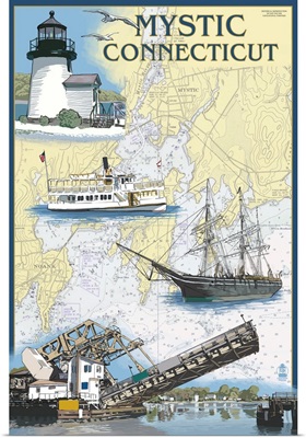 Mystic, Connecticut - Nautical Chart: Retro Travel Poster