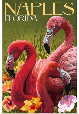 Naples, Florida - Flamingos: Retro Travel Poster