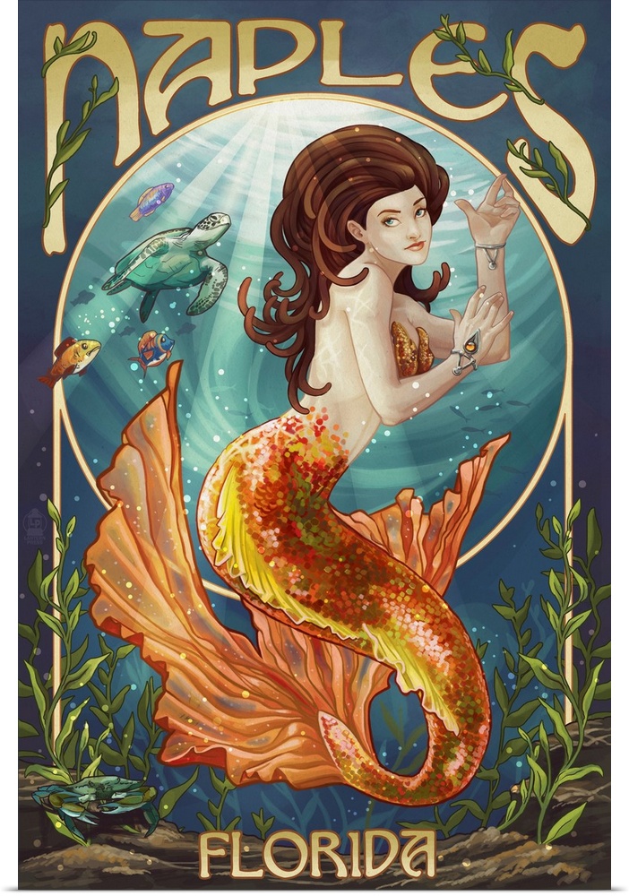 Naples, Florida - Mermaid: Retro Travel Poster