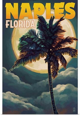 Naples, Florida - Palm and Moon: Retro Travel Poster