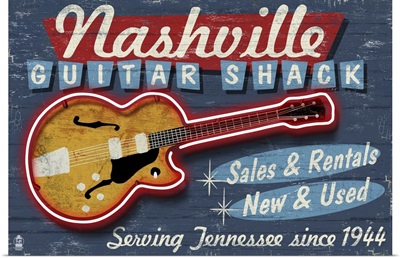 Nashville, Tennessee - Guitar Shack Vintage Sign: Retro Travel Poster