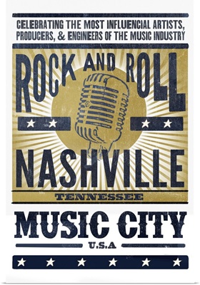 Nashville, Tennessee - Music City, USA - Microphone - Blue & Gold
