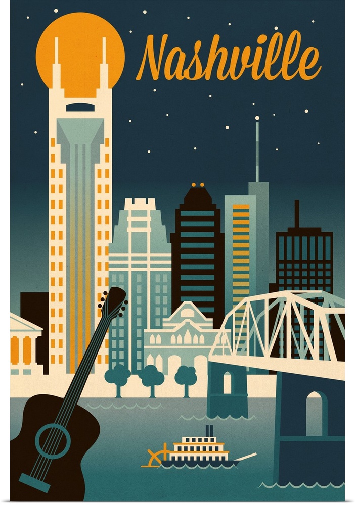 Nashville, Tennessee - Retro Skyline Classic Series -  Lantern Press Artwork