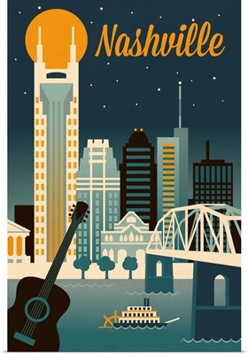 Nashville, Tennessee - Retro Skyline Classic Series -  Lantern Press Artwork