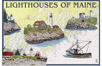 Nautical Chart, Lighthouses of Maine