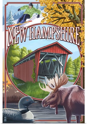 New Hampshire - Montage Scenes: Retro Travel Poster