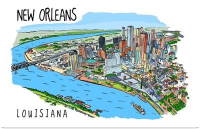 New Orleans, Louisiana - Line Drawing