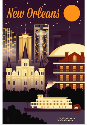 New Orleans, Louisiana - Retro Skyline Chromatic Series