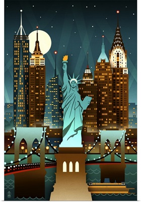 New York City, New York, Retro Skyline