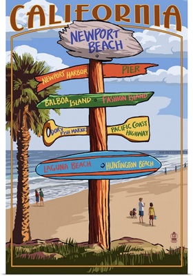 Newport Beach, California - Destination Sign: Retro Travel Poster