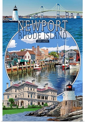 Newport, Rhode Island - Montage Scenes: Retro Travel Poster