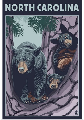 North Carolina - Bears in Tree: Retro Travel Poster