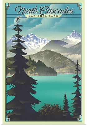 North Cascades National Park, Natural Landscape: Retro Travel Poster