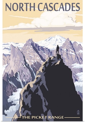 North Cascades, Washington - Mountain Peaks: Retro Travel Poster
