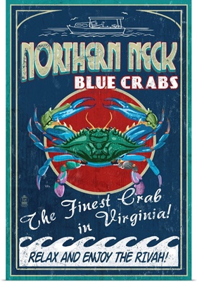 Northern Neck, Virginia, Blue Crab Vintage Sign