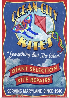 Ocean City, Maryland - Kite Shop Vintage Sign: Retro Travel Poster