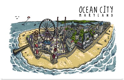 Ocean City, Maryland - Line Drawing