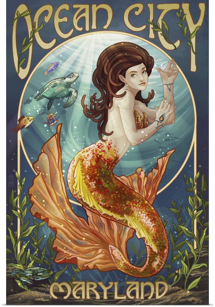 Ocean City, Maryland - Mermaid: Retro Travel Poster