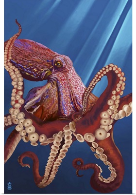 Octopus (Red): Retro Poster Art
