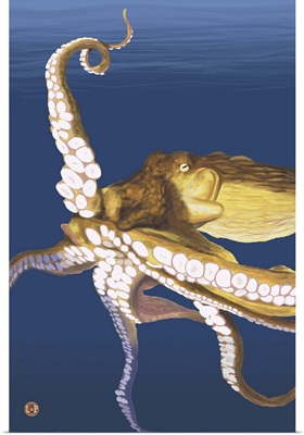 Octopus (Yellow): Retro Travel Poster