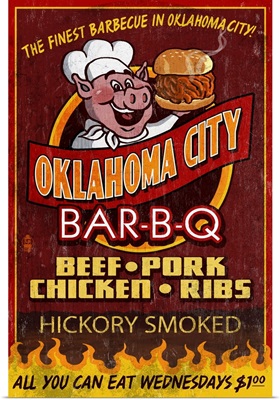 Oklahoma City, Oklahoma - BBQ Pig Vintage Sign