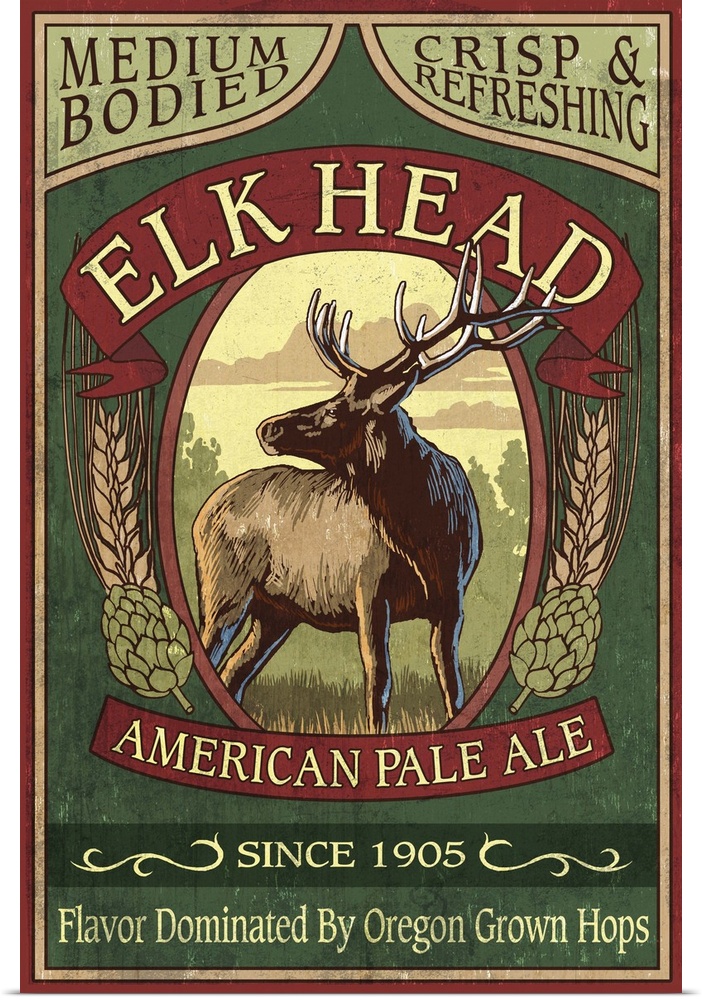 Oregon - Elk Head American Pale Ale Vintage Sign: Retro Travel Poster