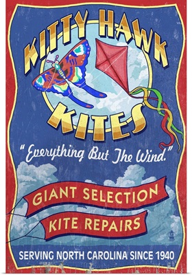 Outer Banks, North Carolina - Kitty Hawk Kite Shop Vintage Sign: Retro Travel Poster