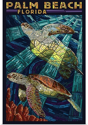 Palm Beach, Florida - Sea Turtle Paper Mosaic: Retro Travel Poster