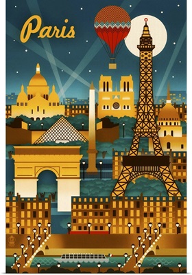 Paris, France, Retro Skyline