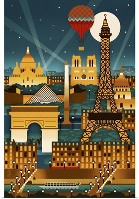 Paris, France, Retro Skyline