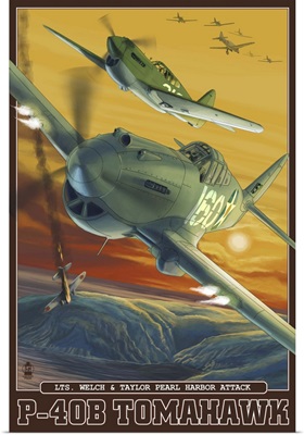Pearl Harbor, Hawaii - P-40B Tomahawks: Retro Travel Poster