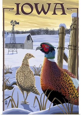 Pheasants - Iowa: Retro Travel Poster