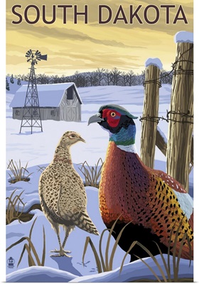 Pheasants - South Dakota: Retro Travel Poster