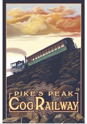Pikes Peak Cog Railroad, Colorado: Retro Travel Poster