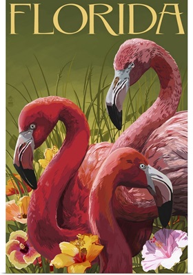 Pink Flamingos - Florida: Retro Travel Poster