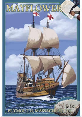 Plymouth, Massachusetts - Mayflower: Retro Travel Poster